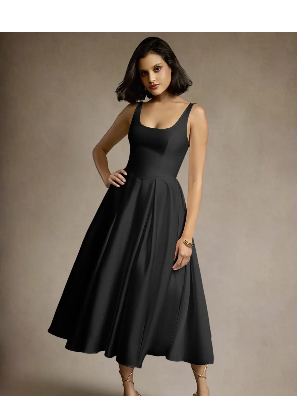 Olivia Black Pleated Midi Dress